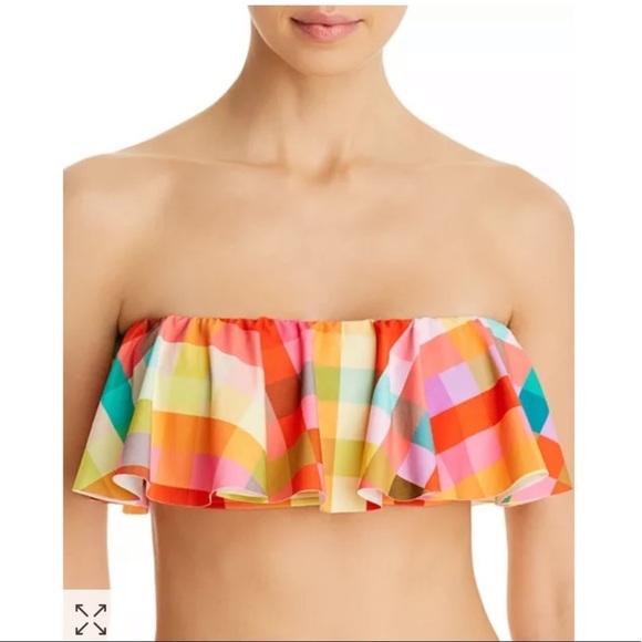 Kate Spade Garden Plaid Ruffled Bandeau Bikini Top - Picture 1 of 5